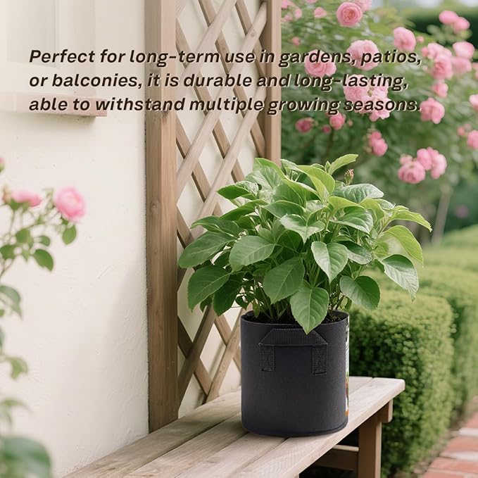 10 Packs 5-Gallon Grow Bags, Heavy-Duty Thickened Non-Woven Fabric. for Planting Plants, Suitable for Indoor, Outdoor, Garden and Underground. Black.