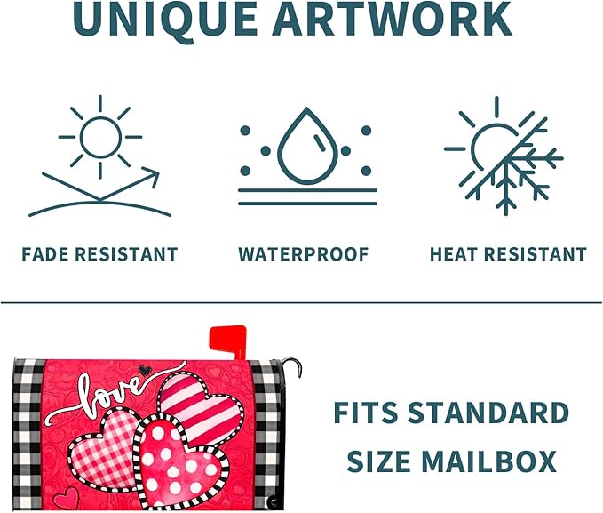 Valentine's Day Mailbox Covers Magnetic Standard Size 21 X 25.5 Inch Red Pink Love Hearts Magnetic Mailbox Cover Valentine Mailbox Wraps Post Box Cover Decoration Outdoor Garden Home Yard Outside