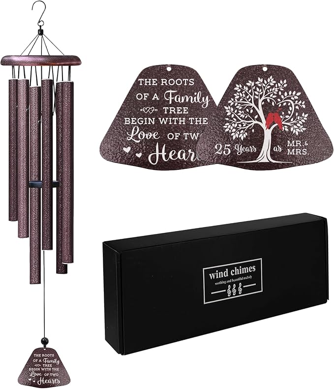 25th Anniversary Wedding Gifts, Unique 25th Anniversary 32" Wind Chimes for Couple, Silver 25 Years of Marriage Gift Ideas for Wife Husband, Silver Wedding Gifts for Parents