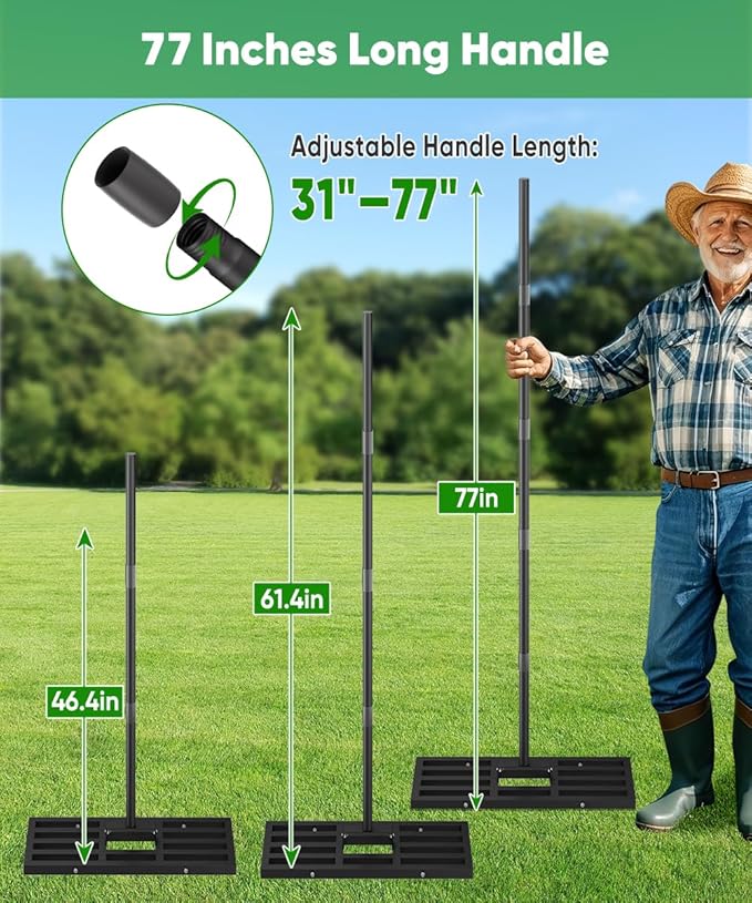 44x10 inch Lawn Leveling Rake, Upgraded Lawn Leveler Tool Heavy Duty Reinforced Connection, Garden Rake with Adjustable Long Handle, Ground Leveler for Yard Smoothing Soil Grass Dirt Sand