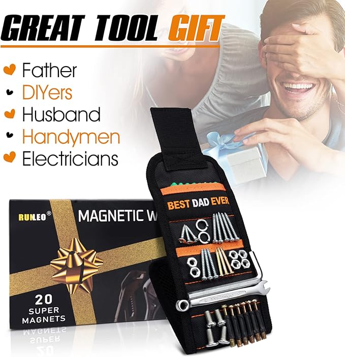 Father's Day Gifts for Dad from Daughter Son, Magnetic Wristband Tool Belt for Holding Screws, Cool Gadgets Birthday Gift Christmas Stocking Stuffers for Men Him Husband Handyman - Best Dad Ever Gifts