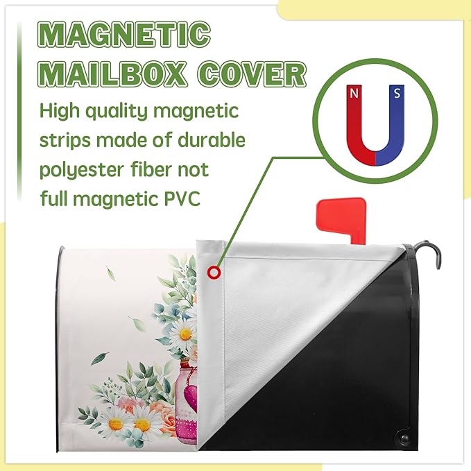 Mother’s Day Mailbox Covers Spring Floral Mailbox Cover Beautiful Jar Post Letter Box Cover Magnetic Standard Size 21x18 inch Decorations for Outside Garden for Mom
