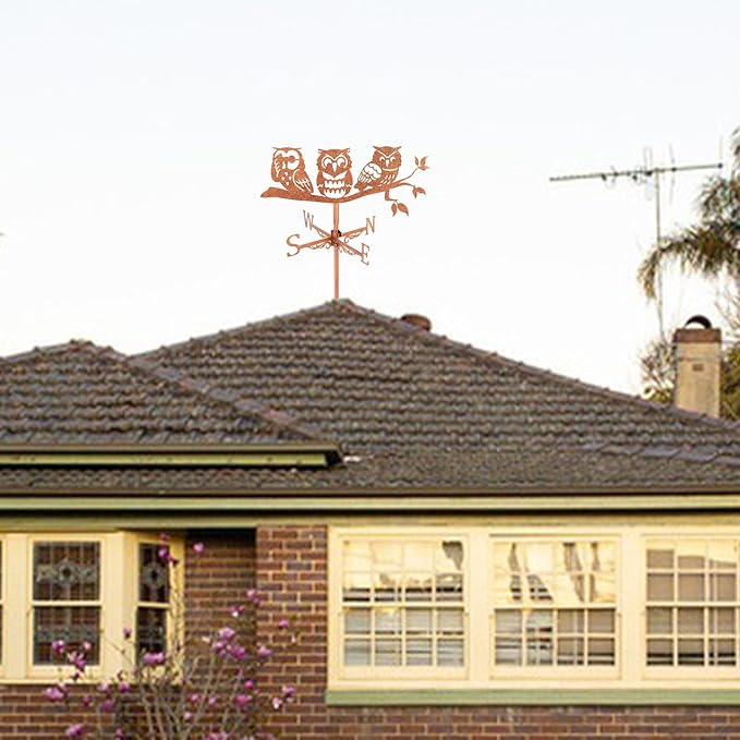 SUPERDANT Owls on Branch Weather Vane Animals Wind Vanes for Yard Metal Weathervane Roof Mount for Gardens Outside Reddish Copper Weathervanes Farmhouse Farm Barn Sheds Patio Decorations