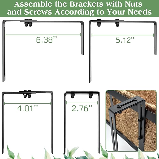 Halatool 2 Pack Window Box Brackets for Railing, Adjustable Heavy Duty Iron Window Flower Holder, Outdoor Sturdy Railing Planter Box Brackets for Fences, Balconies, and Gardens