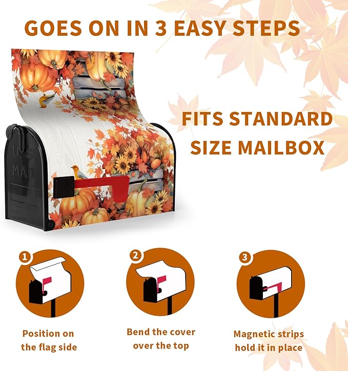 Fall Sunflower Mailbox Covers Magnetic Standard Size Autumn Bird Mailbox Cover Maple Leaf Thankful Pumpkin Mail Box Post Cover Waterproof Thanksgiving Mail Wraps for Garden Yard 21x18 Inch