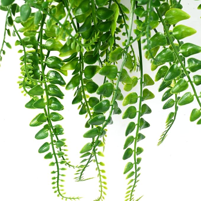 CLONG 2 pcs Artificial Hanging Ferns Plants Vine Fake Ivy Boston Fern Hanging Plant Outdoor UV Resistant Plastic Plants (2, Green)