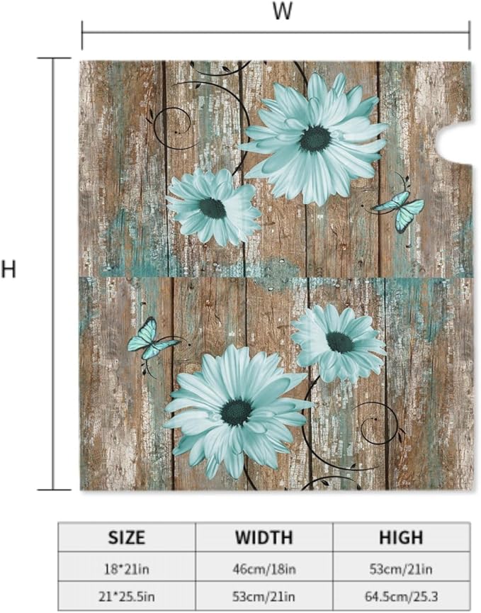 Rustic Daisy Board Mailbox Cover Magnetic, Teal Sunflowers Vintage Wood Grain Plank Mailbox Wrap Letter Post Box Cover for Yard Garden Outside Home Decor, Large Size 25.5x21 Inch
