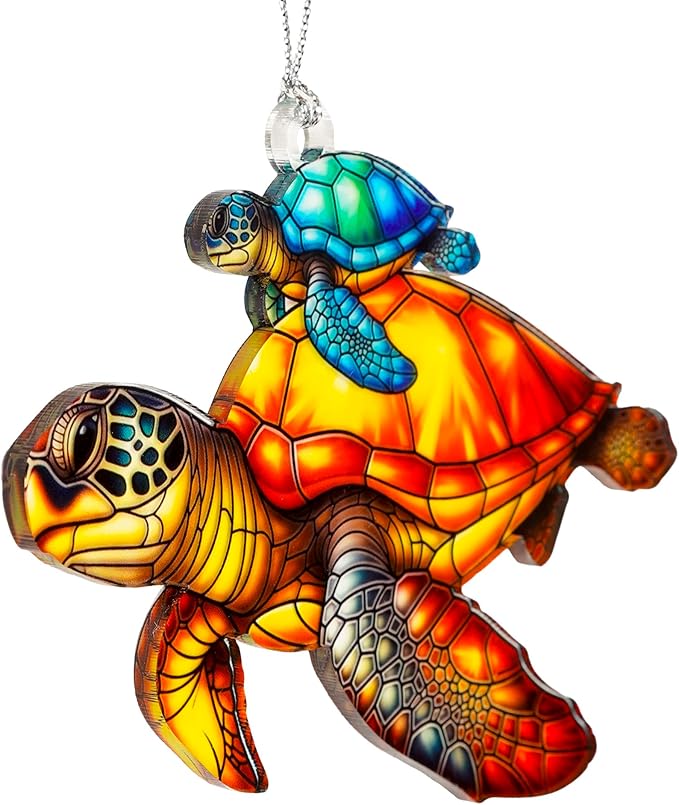 Sea Turtle Gifts for Women-Beach Suncatcher Ornament with Story Card-Turtle Christmas Cards-Beach Gifts for Women-Coastal Christmas Ornaments -White Elephant Presents for Friends