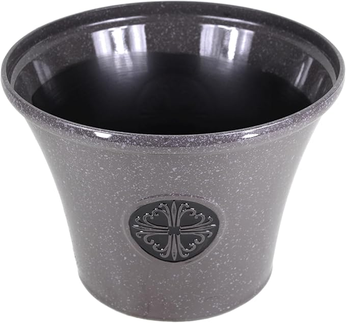 Garden Elements Round Plastic Logo Modern Planter, Light Brown, Large 14.75"