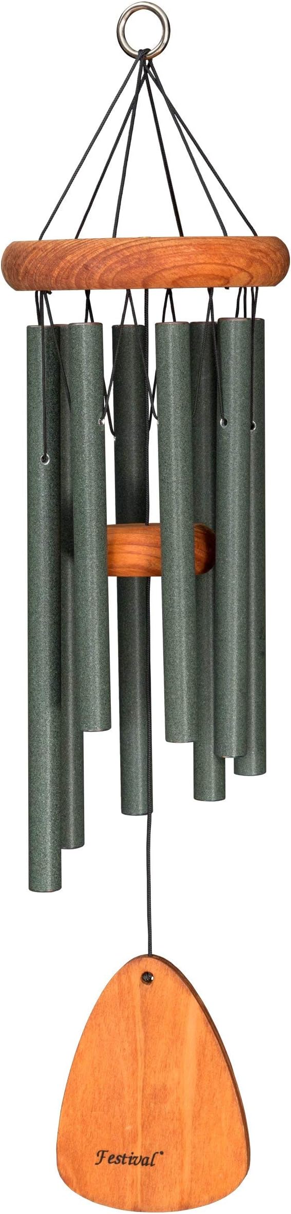 Festival 24-inch Redwood Wind Chime 8 Tubes in Forest Green by Wind River for Patio, Backyard, Garden, and Outdoor décor. Made in The USA