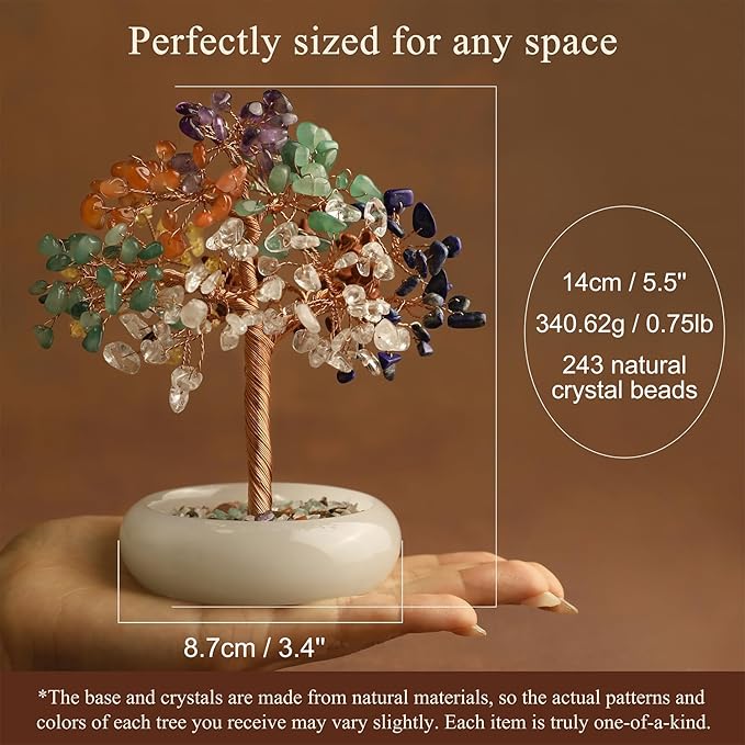 Rose Quartz Crystal Trees of Life for Home Office Desk Deco, Bonsai Tree, Chakra Healing Crystals Stones for Money Good Luck Pink Stone Crystals Birthday Gifts for Women