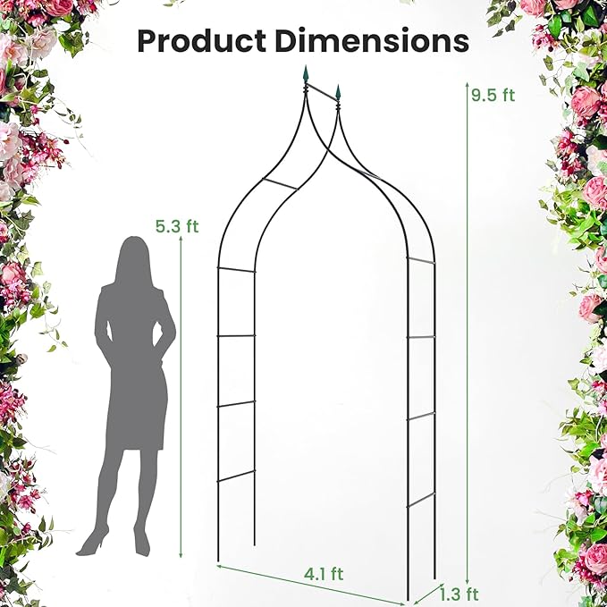 S AFSTAR 9.5 Ft Metal Arch, Outdoor Garden Arch for Various Climbing Plant Flower, Wedding Backdrop Stand Archway Arbor for Wedding Garden Party Ceremony Gothic Style Decoration, Easy-to-Assemble (1)