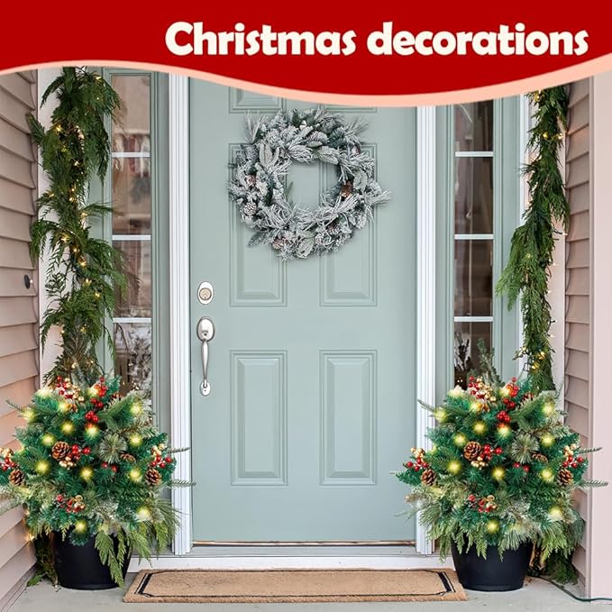 2026 New Holiday Planter Filler, Upgrade Holidays Planter Lighted Artificial Christmas Urn Filler with Tripod Stake, Prelit Holidays Planter, Christmas Holiday Planter Filler Outdoor Decorations (1)