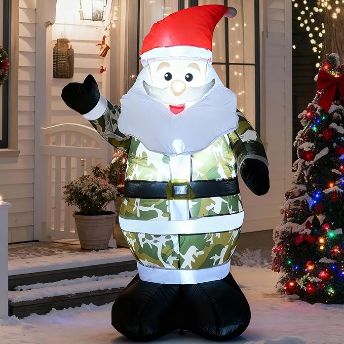 4FT Inflatable Camouflage Santa Claus Decor,with LED Lights Christmas Blow up Decorations Indoor Outdoor ,Xmas Inflatable Holiday Decor, Garden Yard Lawn Ornament Perfect for Festive Celebrations