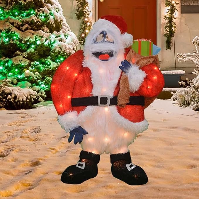 ProductWorks 24 Inch Santa Bumble The Abominable Snow Monster Indoor/Outdoor Christmas Yard Ornament, Holiday Display with 35 Clear LED Lights