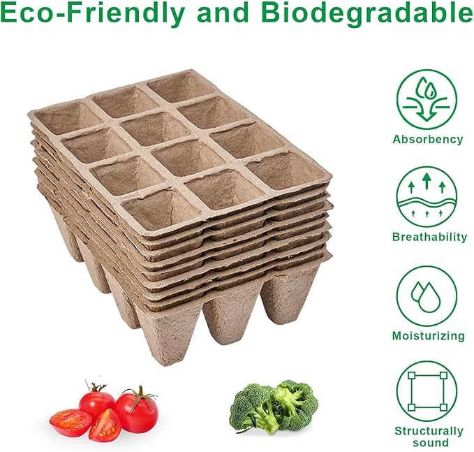 Seedling Starter Traysk,Biodegradable Seed Starter Trays for Seedlings,Eco-Friendly Peat Pots(60 Cells - 5 Pack)
