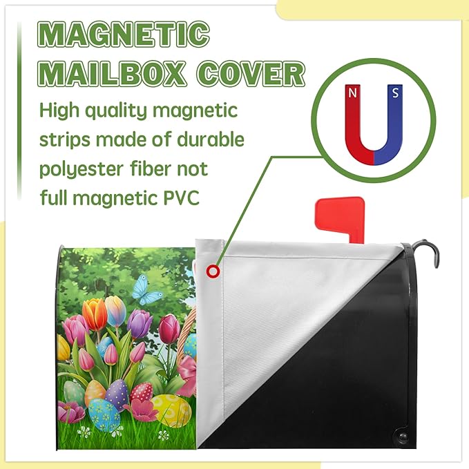Easter Mailbox Covers Magnetic Rabbit Mailbox Cover Spring Colorful Tulips Post Letter Box Cover Outdoor Garden Holiday Decoration 21x18 in Eggs