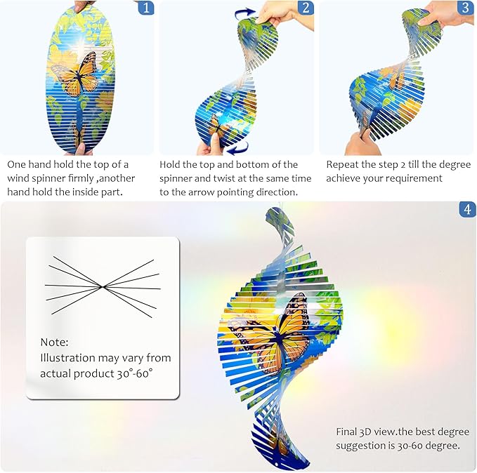 15In 3D Butterfly Wind Spinner - Creates Fluttering Effect, Outdoor & Indoor Hanging Garden Decor, Kinetic Yard Art Ornament - Gift for Women/Mother/Father/Men