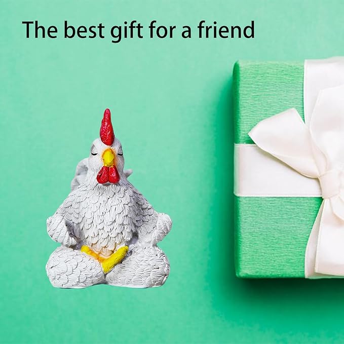 Funny White Rooster Statue Decor, Exquisite Handcrafted Resin Chicken Figurine Yoga Pose- Vibrant Country Charm for Unique Gift for Christmas Birthday Your Home Decor