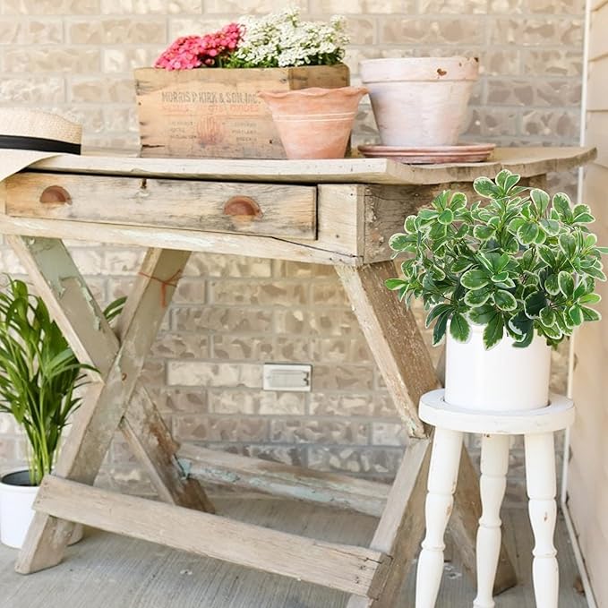 GTIDEA Artificial Shrubs Silk Green Greenery Outdoors Faux Plants Real Touch Green Leaves with Stems Fake Bushes Schefflera for Home Decor Indoor Garden Front Proch Office Table Wall Decor 2pcs