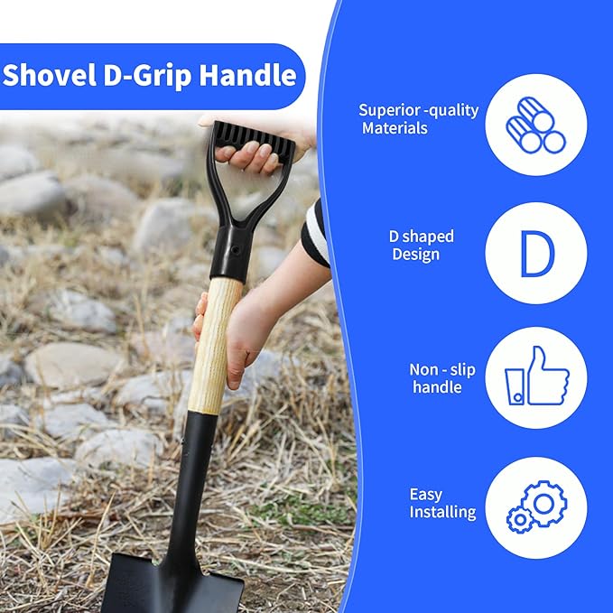 2 Pcs ID 1.26" Black Shovel D-Shaped Grip Handle,PVC Shovel D Straight Grip Handle,Plastic Spade Replacement Snow Removal Garden Accessorie Backyard Digging,7.09×3.74-in(H*T)