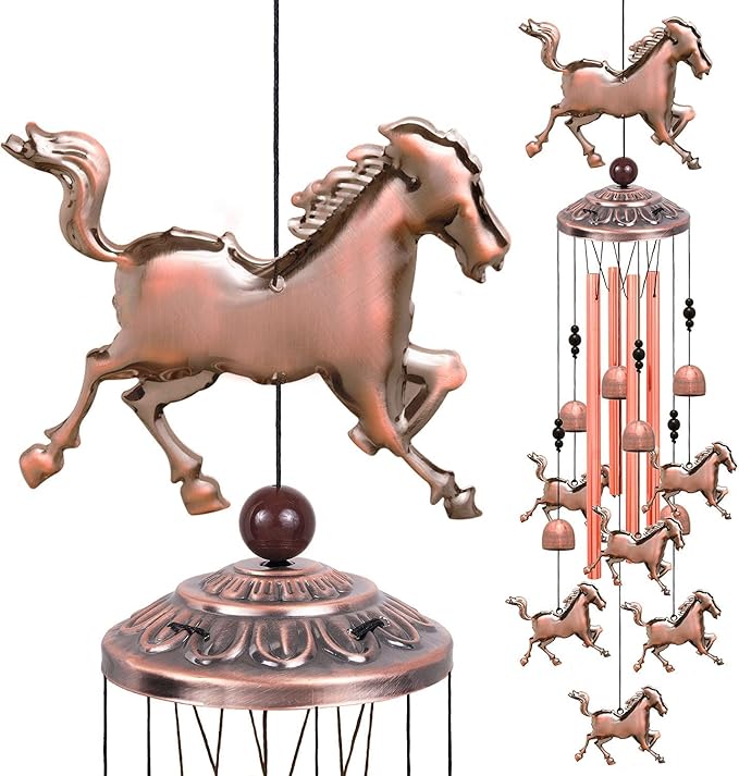 Horse Wind Chimes for Outside,39 inch Length Memorial Pony Horse Wind Chime with 4 Large Aluminum Tubes & S Hook,Indoor Outdoor Decor Hanging Wind Catcher Bell for Home,Garden,Patio,Backyard,Porch