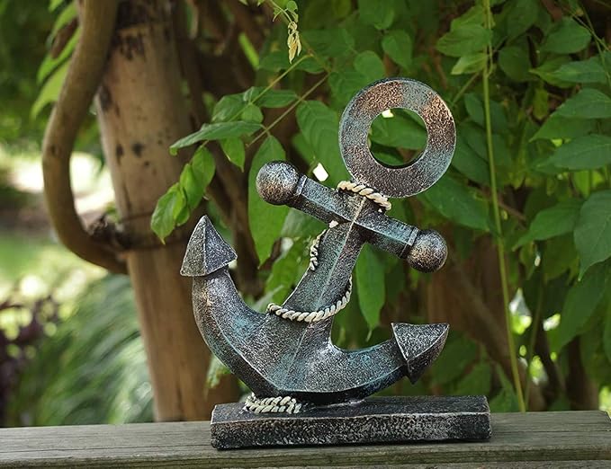 H&W Resin Anchor Figurine 8.5 "H, Nautical Décor, Anchor Model Statue Ornament for Home Garden Bar, Indoor Outdoor Tabletop Decoration, Antique Boat Anchor Mediterranean Style（Yellow）