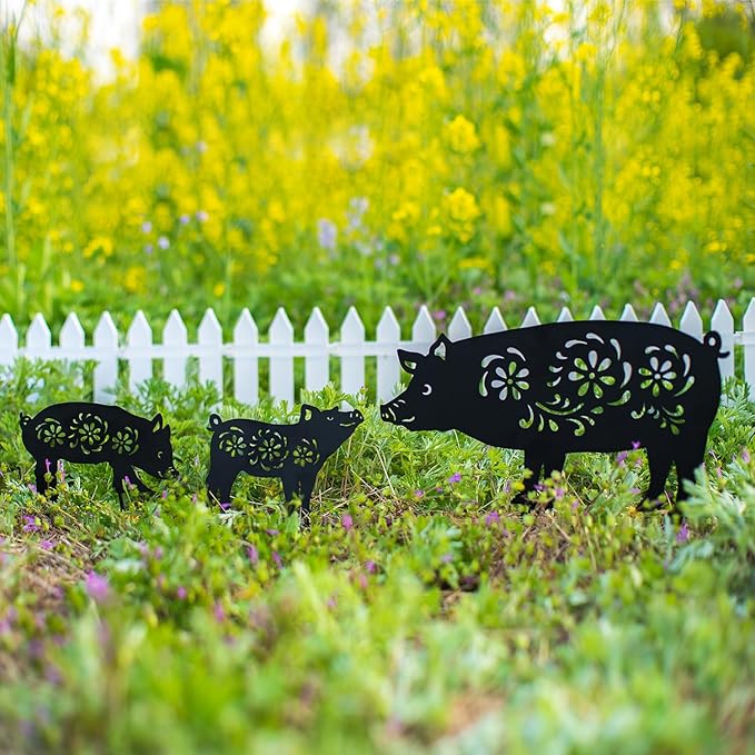 Pig Metal Garden Stakes Decorative,Pig Gifts for Women/Men/Pig Lovers Gifts,Black Pig Silhouette Statues Garden Decor for Outside,Outdoor Decor,Yard Art,Patio,Lawn Ornaments