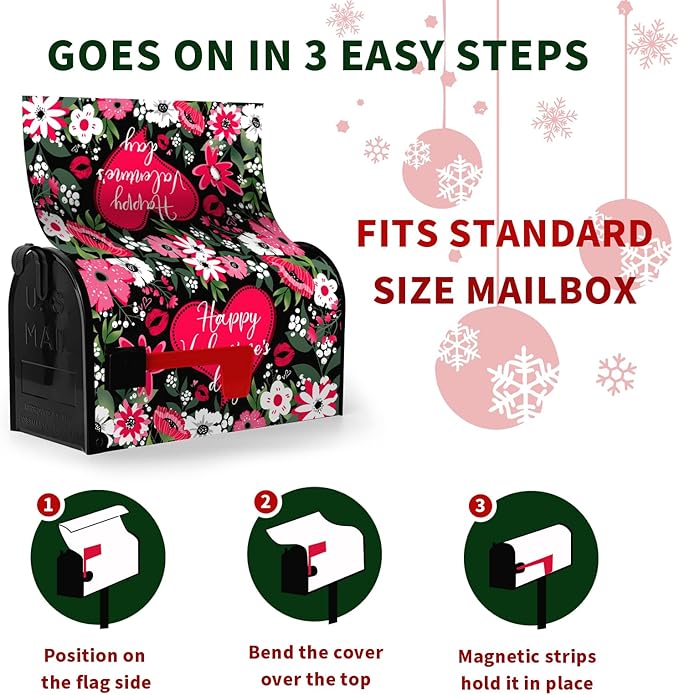 Happy Valentines Day Mailbox Covers Magnetic Standard Size Valentine Mailbox Post Cover Red Heart Truck Floral Flower Valentine's Day Mailbox Decor Waterproof Mail Box Wraps 21 * 18 Inch