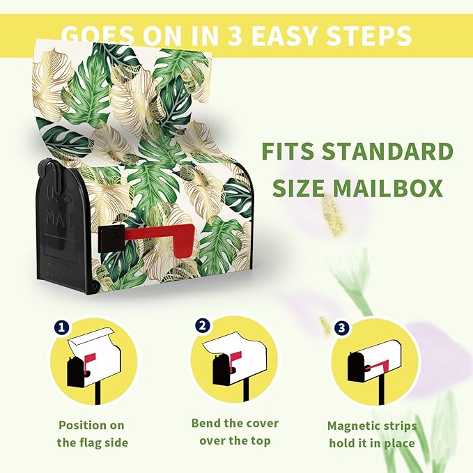 Summer Mailbox Cover Tropical Palm Leaf Magnetic Mailbox Wrap Jungle Leaves Waterproof Mail Box Post Letter Box Cover Standard Size 21x18 in Garden Yard Outdoor Decoration