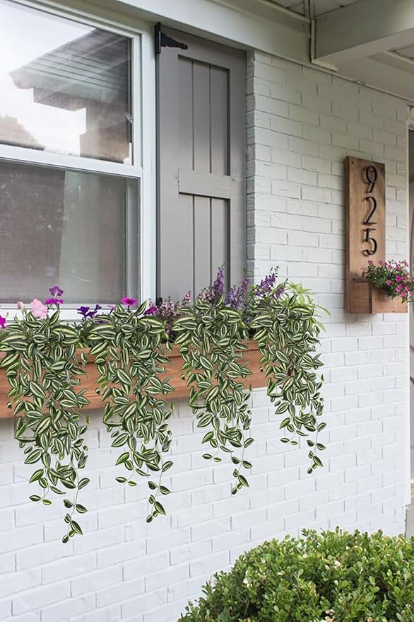 DILATATA Fake Hanging Plants Artificial Hanging Plants 187 Leaves Faux Wandering Jew Hang Leaves Plant for Wall Shelf Home Indoor Outdoor Decor - 2 Pack