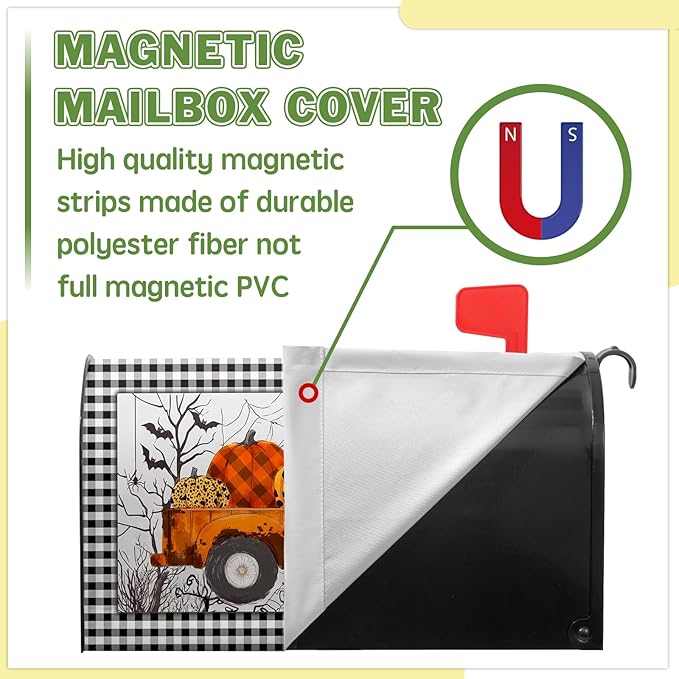 Orange Truck Mailbox Cover Halloween Mailbox Covers Magnetic Standard Size 21x18 inch Spider Web Mail Box Cover Pumpkin Decorative Mailboxes for Outside Garden Fall Autumn Buffalo Plaid