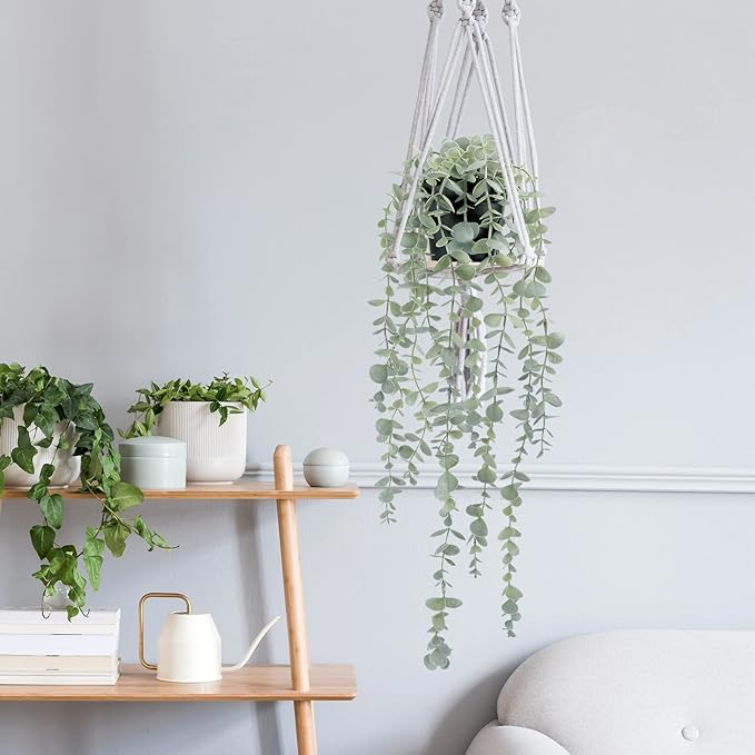 COCOBOO 2 Pcs Artificial Eucalyptus Plants Shelf Hanging Fake Plant in Pot for Wall Bedroom Home Patio Indoor Outdoor Decor
