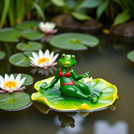 Floating Frog Garden Decor, Lily Pad Pond Ornament, Red Bikini Design,Craft for Floating Lotus Flower Home Garden Decoration Photo Prop Gift