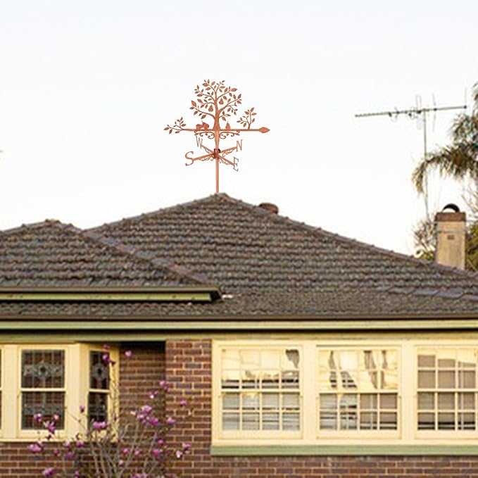 SUPERDANT Pear Tree Weather Vane Tree Leaves Wind Vanes for Yard Pears Metal Weathervane Roof Mount for Gardens Outside Reddish Copper Weathervanes Farmhouse Farm Barn Sheds Patio Decorations