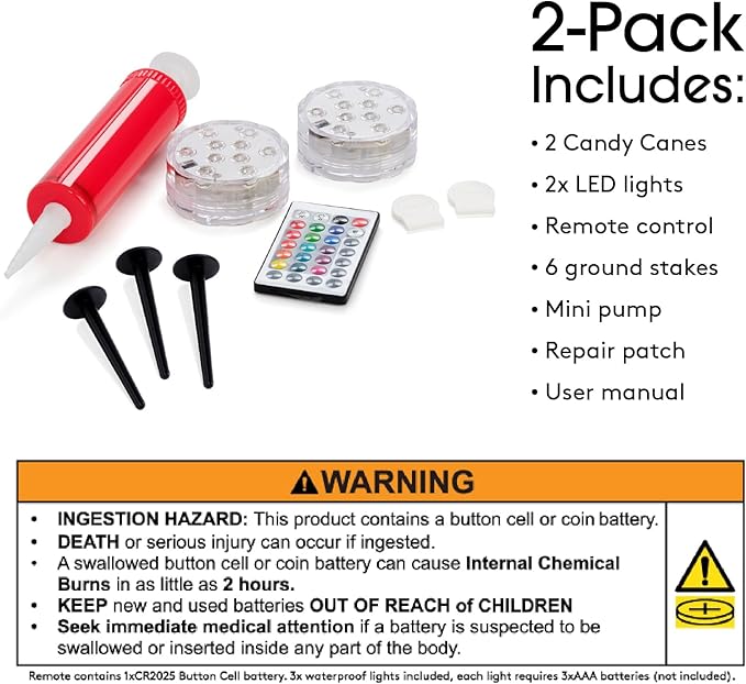 FUNBOY Oversized Inflatable Light-up Holiday Candy Canes with Remote-Control LED Lights (Set of 2) – Christmas Decorations