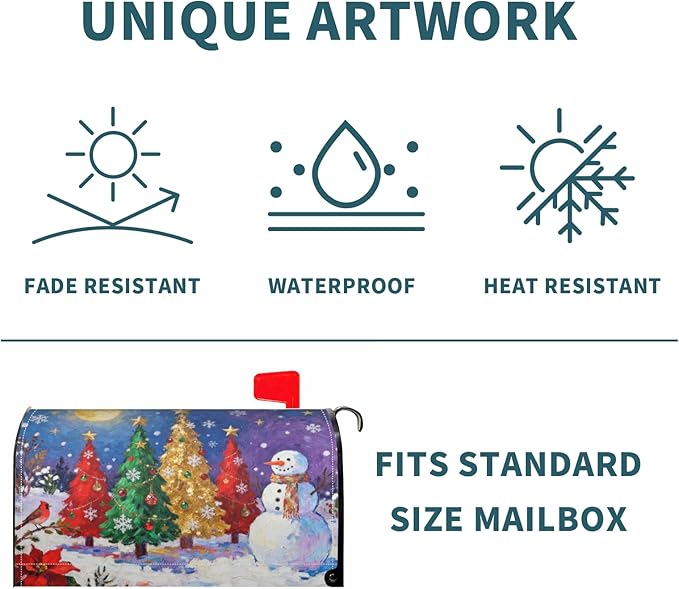 Christmas Mailbox Covers Magnetic Standard Size Xmas Tree Snowman Watercolor Starry Moon Winter Holiday Outdoor Decorative Seasonal Letter Box Cases for Home Garden Outside Decor, 21x18 Inch