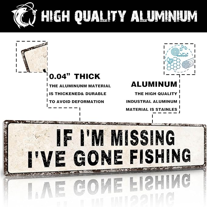 Funny Gone Fishing Gifts for Men, Fishing Gear Decor, Fish Accessories, Man Cave Dorm Door & Home Room Decoration, Birthday, Fathers Day & Christmas Gift