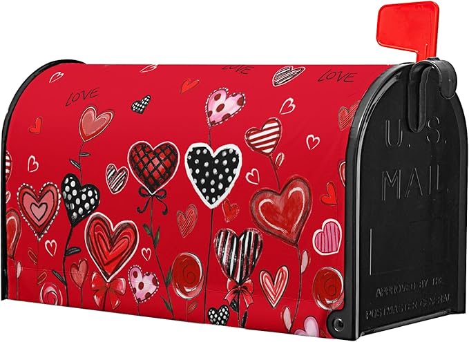 Valentines Mailbox Covers Magnetic Romantic Red Love Heart Mailbox Cover Standard Size 21x18 Inch Floral Decorative for Anniversary Wedding Outside Garden Yard