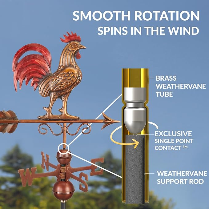 Good Directions Bantam Red Rooster Copper Weathervane, Hand Finished Multi Color Patina