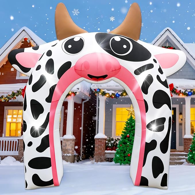 12FT Christmas Inflatable Cow Arch Outdoor Decorations Giant Cow Inflatables with Built-in 5 LED Lights Farm Animals Blow Up Garden Yard Lawn Decor for Baby Shower Cow Birthday Party Decoration