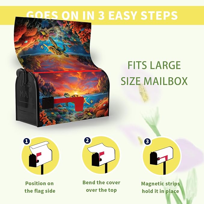 Sea Turtle Mailbox Covers Magnetic Large Size Ocean Animals Mail Box Post Cover Summer Mail Box Wraps Mailbox Decor Waterproof for Garden Yard Oversized 25.5 X 21 Inch