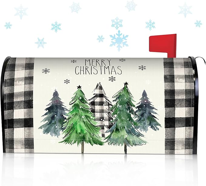 Blosssound Christmas Mailbox Cover Magnetic Standard Size 21 x 19 Inch, Winter Mailbox Cover Xmas Tree Decorative Post Letter Box Decor for Garden Yard Outdoor(Merry)