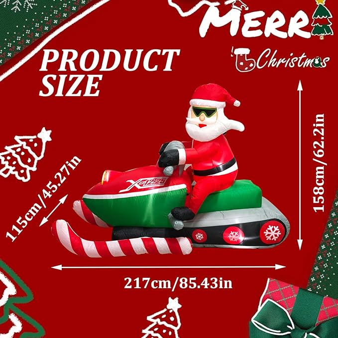 6.9 Ft Christmas Inflatables Outdoor Decorations, Inflatable Christmas Santa Claus Sitting on a Snowmobile, with Build-in LEDs Lamp Blows Up Christmas Decoration for Yard, Garden, Lawn, Outdoor