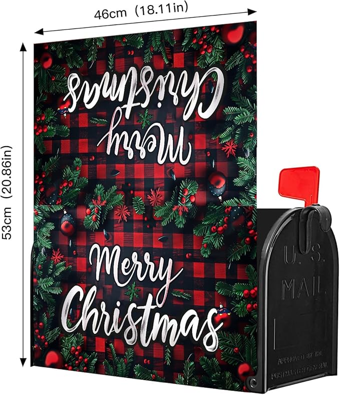 Nanikore Christmas Mailbox Cover Magnetic Standard Size 21 X 18 Winter Christmas Waterproof Post Box Cover Wraps Garden Yard Decor for Outdoor