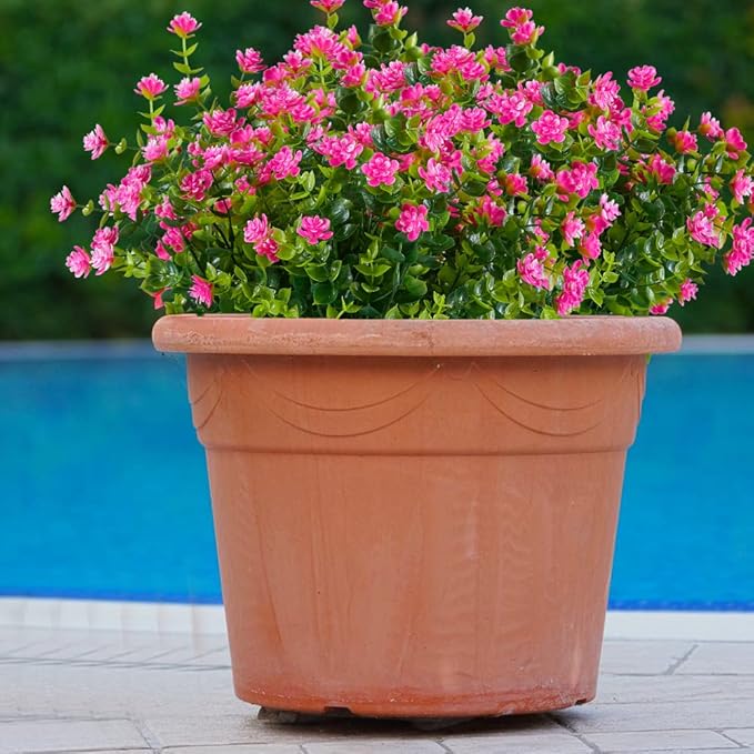20 Bundles Artificial Flowers, Fake Artificial Greenery UV Resistant No Fade Faux Plastic Plants for Wedding Bridle Bouquet Indoor Outdoor Home Garden Kitchen Office Table Vase(Pink)