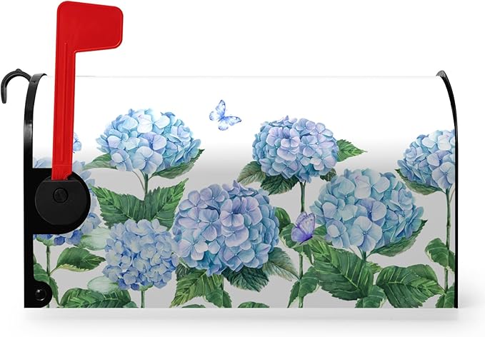 Hydrangea Flowers Magnetic Mailbox Cover Oversized Spring Summer Blue Floral Mailbox Covers Large Size 25.5 x 21 Inch Outdoor Letter Post Box Wraps for Garden Yard Home Decor