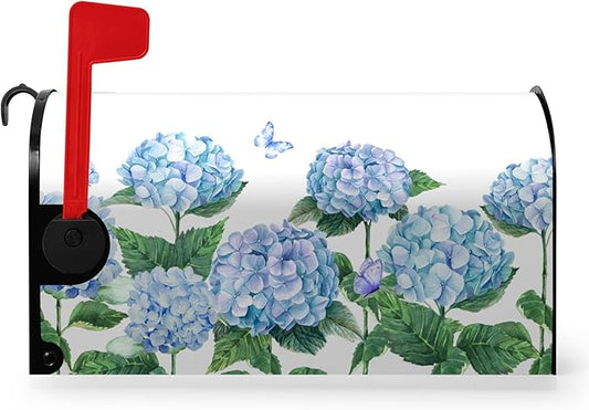 Hydrangea Flowers Magnetic Mailbox Cover Oversized Spring Summer Blue Floral Mailbox Covers Large Size 25.5 x 21 Inch Outdoor Letter Post Box Wraps for Garden Yard Home Decor