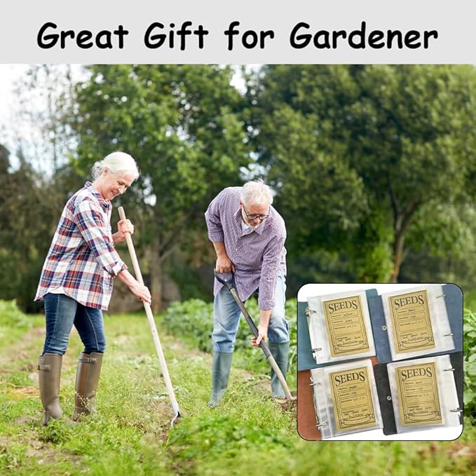 Seed Storage Organizer Binder, Leather Seed Packet Organizer with 50 Clear Pockets(25 Pack Sheet Sleeves) and 50 Pack Seed Envelopes, Garden Seed Holder Book, Plant Seed Saver, Flower Seed Keeper