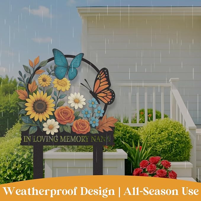 Personalized Garden Signs, Colorful Butterfly Garden Decor for Outside, Decorative Yard Stakes, Metal Yard Art, Patio Decor, Custom Last Name Sign, Lawn Art, Gardening Gifts Color04